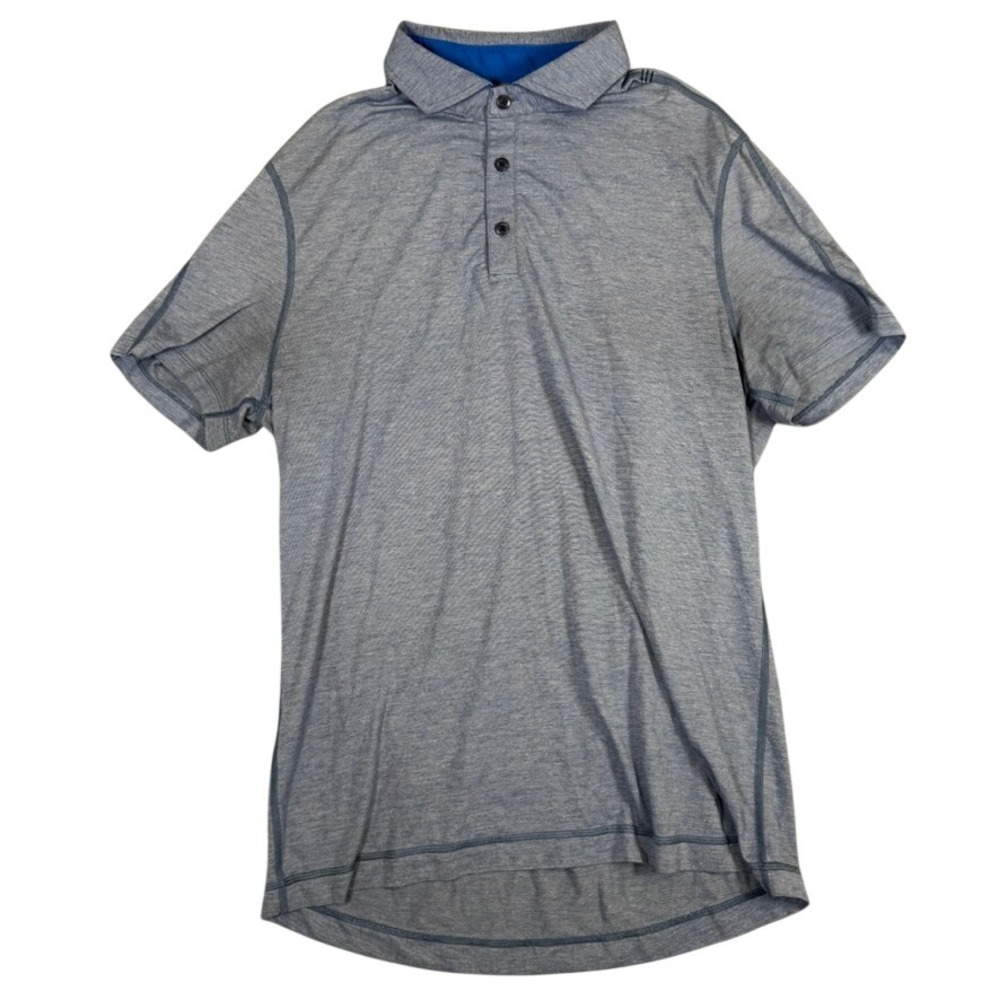 Lululemon Mens Short Sleeve Polo Shirt Blue Heather Space Dye Golf Top S/M